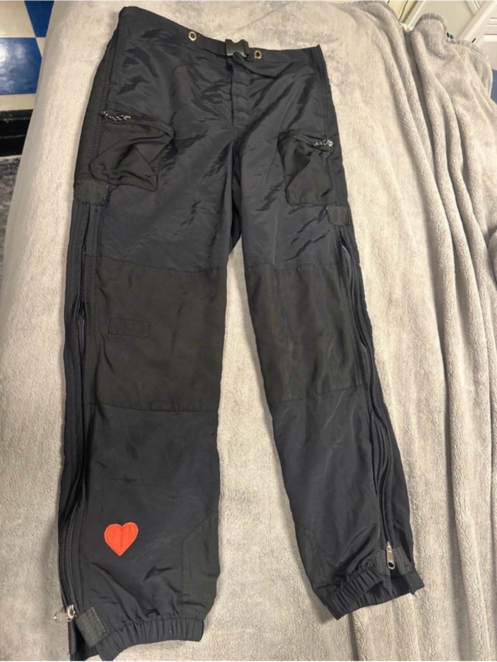 Black Women's Cargo Track Joggers with Red Heart Accent